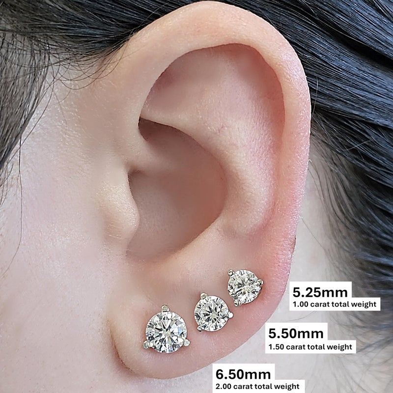 Central Diamond Center 14K Gold Post & Sterling Silver Made with Swarovski Zirconia 3 Prong Martini Stud Earrings - Platinum Plated 6.50mm 2.00cttw - Image 3